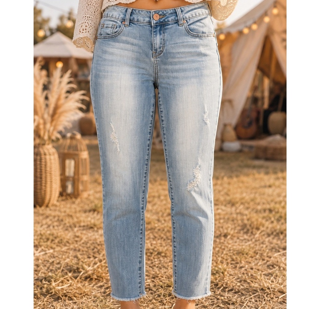 1822 Denim Womens 2P 26P Light Wash Distressed Raw Hem Skinny Jeans Crop